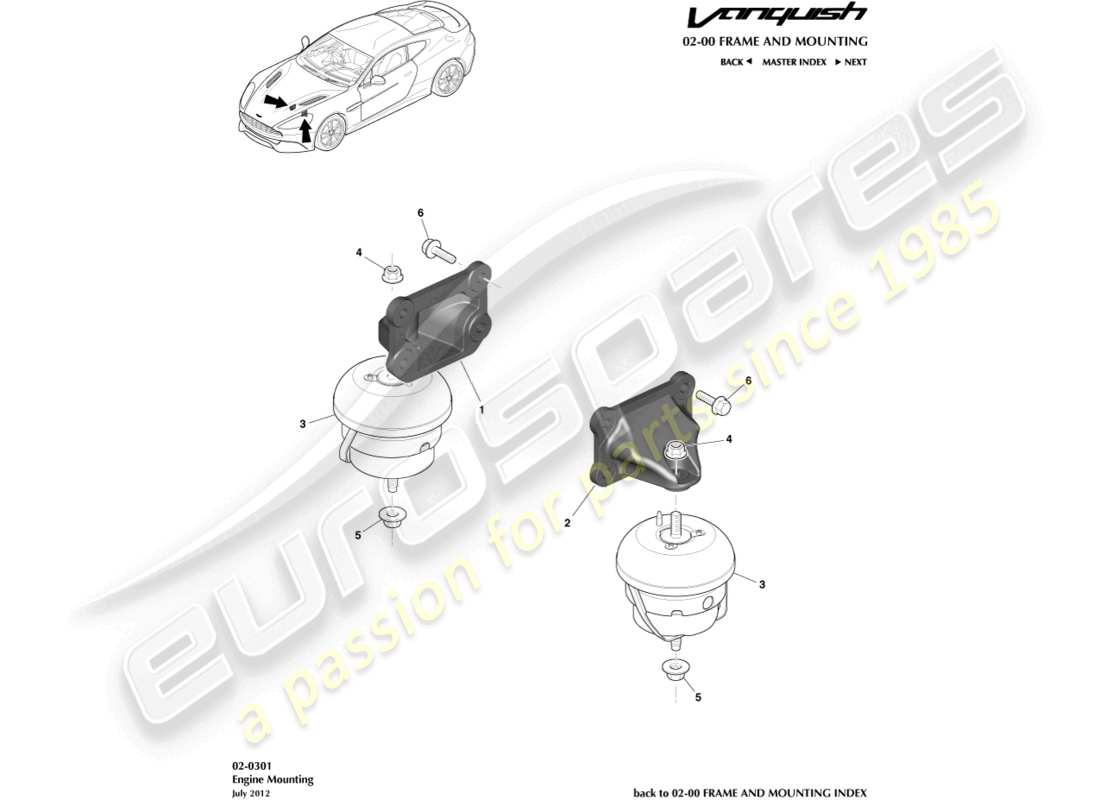 aston martin vanquish (2018) soportes del motor diagrama de piezas