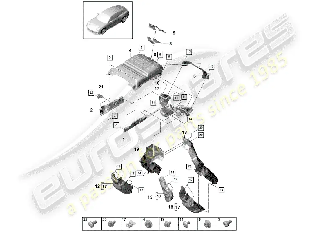 porsche 2018 (panamera 971-1) sistema de escape diagrama de piezas