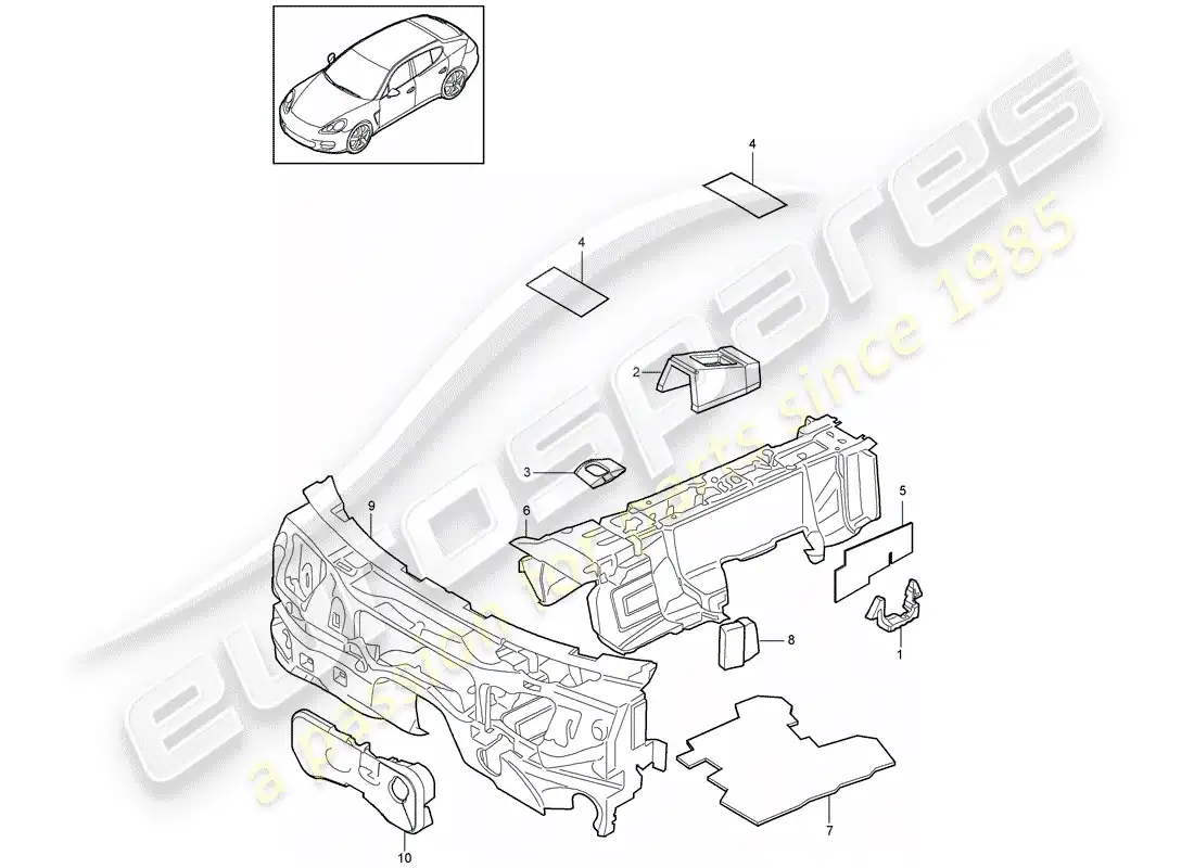 porsche 2013 (panamera 970) absorbente de sonido diagrama de piezas