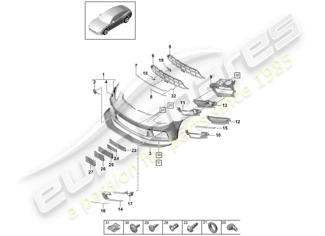 porsche 2019 (panamera 971-1) parachoque diagrama de piezas