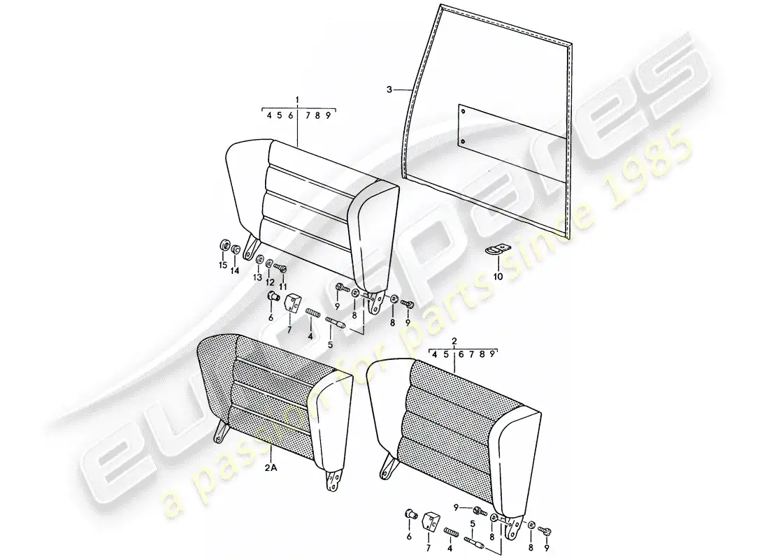 porsche 1986 (911) asiento de emergencia - respaldo diagrama de piezas