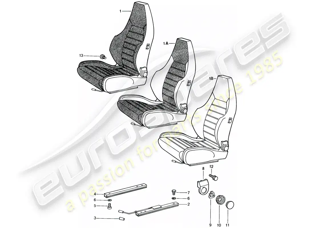 porsche 1982 (944) asiento deportivo - completo diagrama de piezas