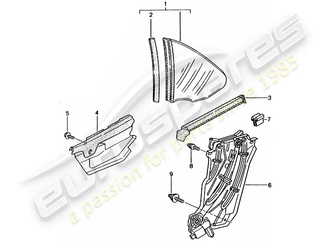 porsche 2001 (996) ventana lateral diagrama de piezas