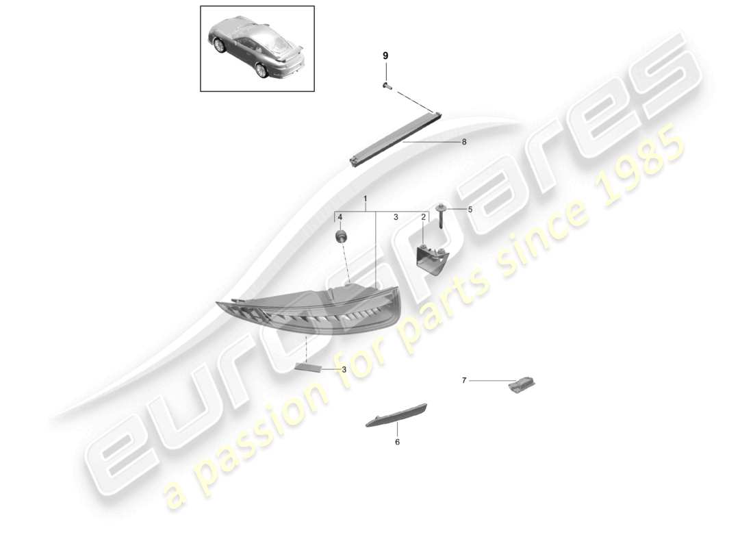 porsche 2021 (991-2 r/gt3/rs) luz trasera luz de matrícula luz de freno adicional d >>- mj 2017 diagrama de piezas