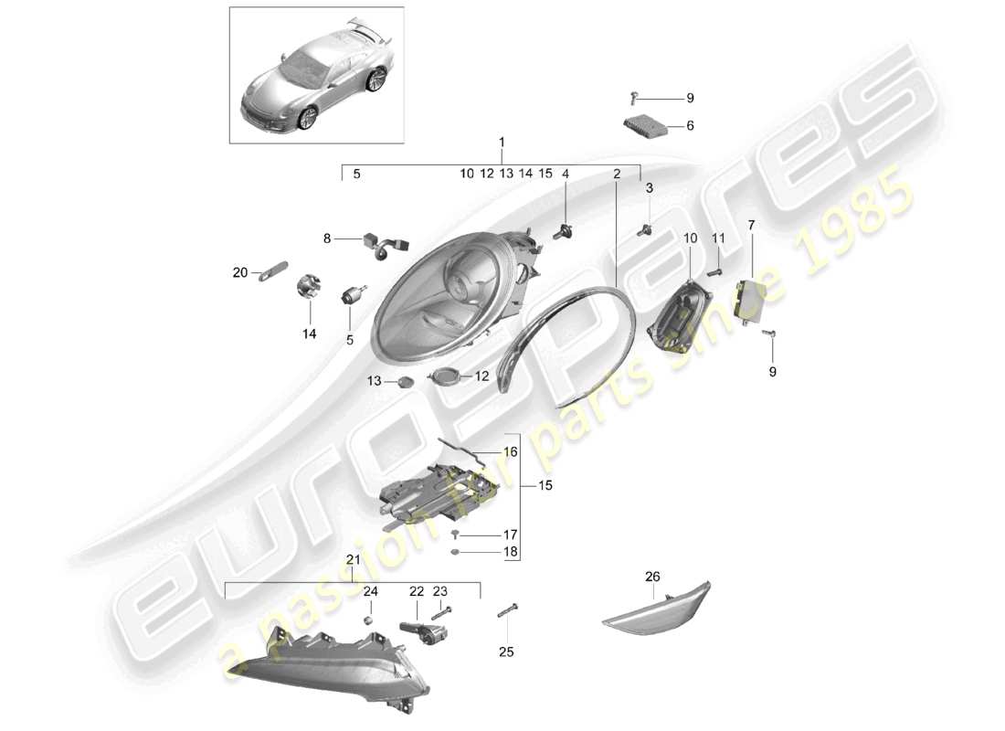porsche 2021 (991-2 r/gt3/rs) faros faro adicional indicador de señal de giro luz de posición lateral repetidor de señal de giro d >>- mj 2017 diagrama de piezas
