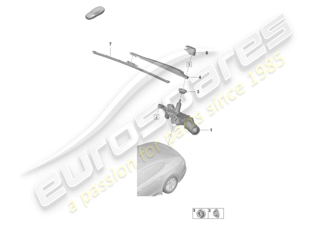 porsche 2022 (panamera 971-2) diagrama de piezas del sistema de limpiaparabrisas y arandela de la ventana trasera