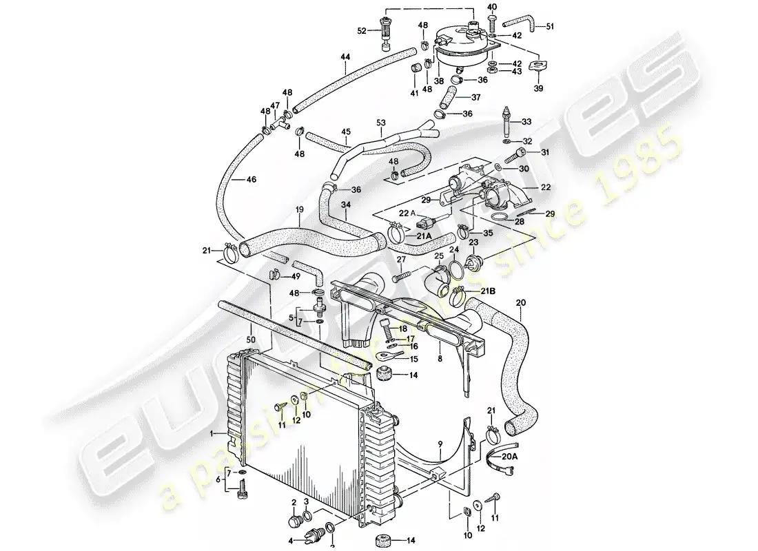 porsche 1982 (928) water cooling diagrama de piezas
