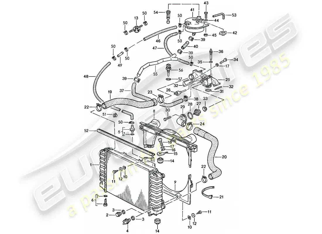 porsche 1983 (928) water cooling diagrama de piezas