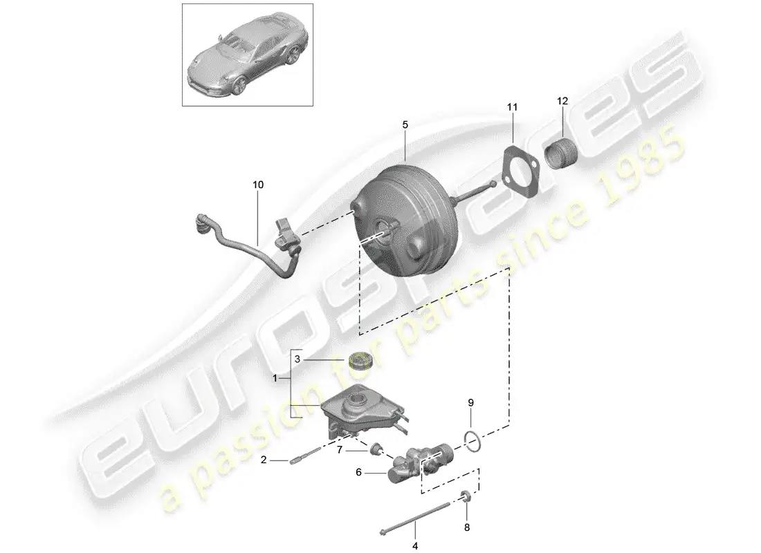 porsche 2014 (991-1 turbo) cilindro maestro del freno diagrama de piezas