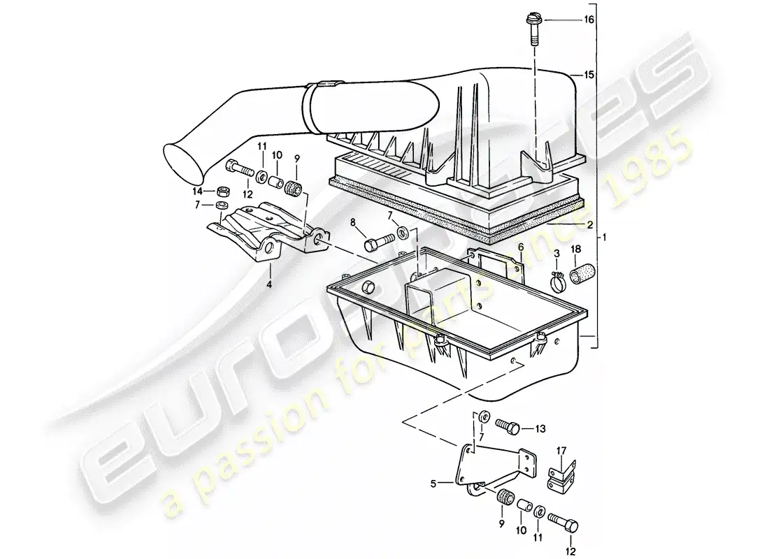 porsche 1988 (944) sistema de limpieza de aire diagrama de piezas