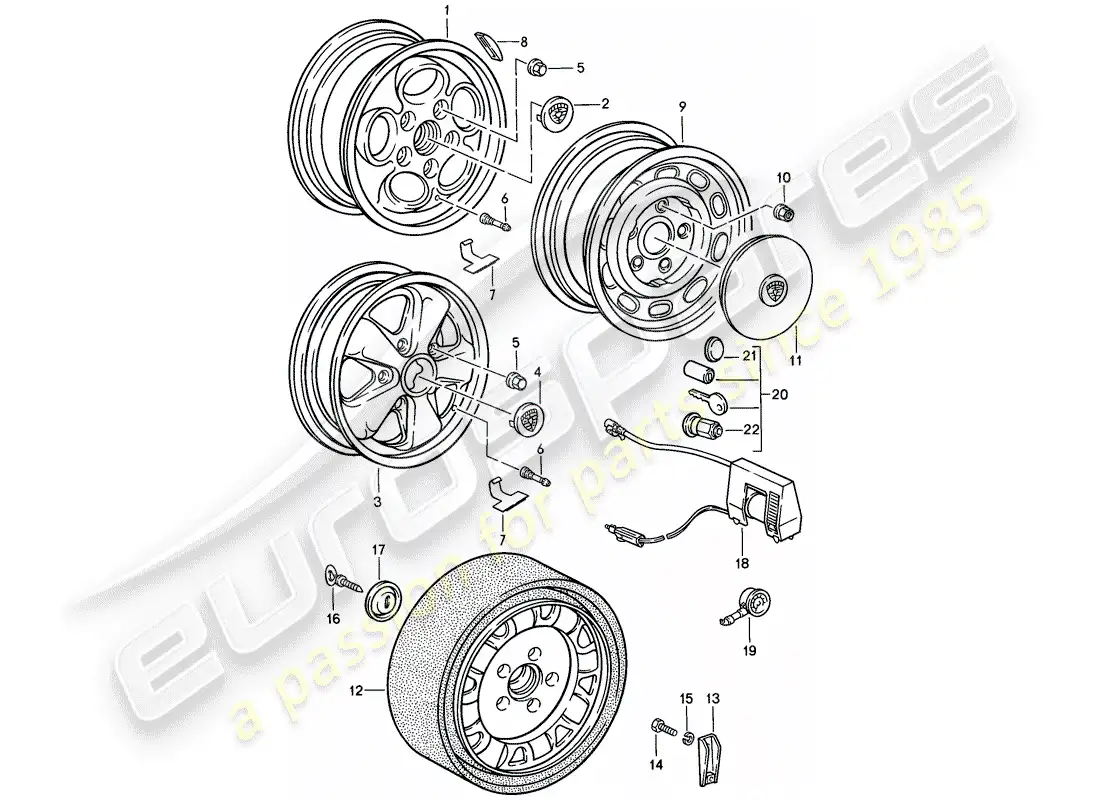 porsche 1988 (944) rueda de disco - d >> - mj 1986 diagrama de piezas