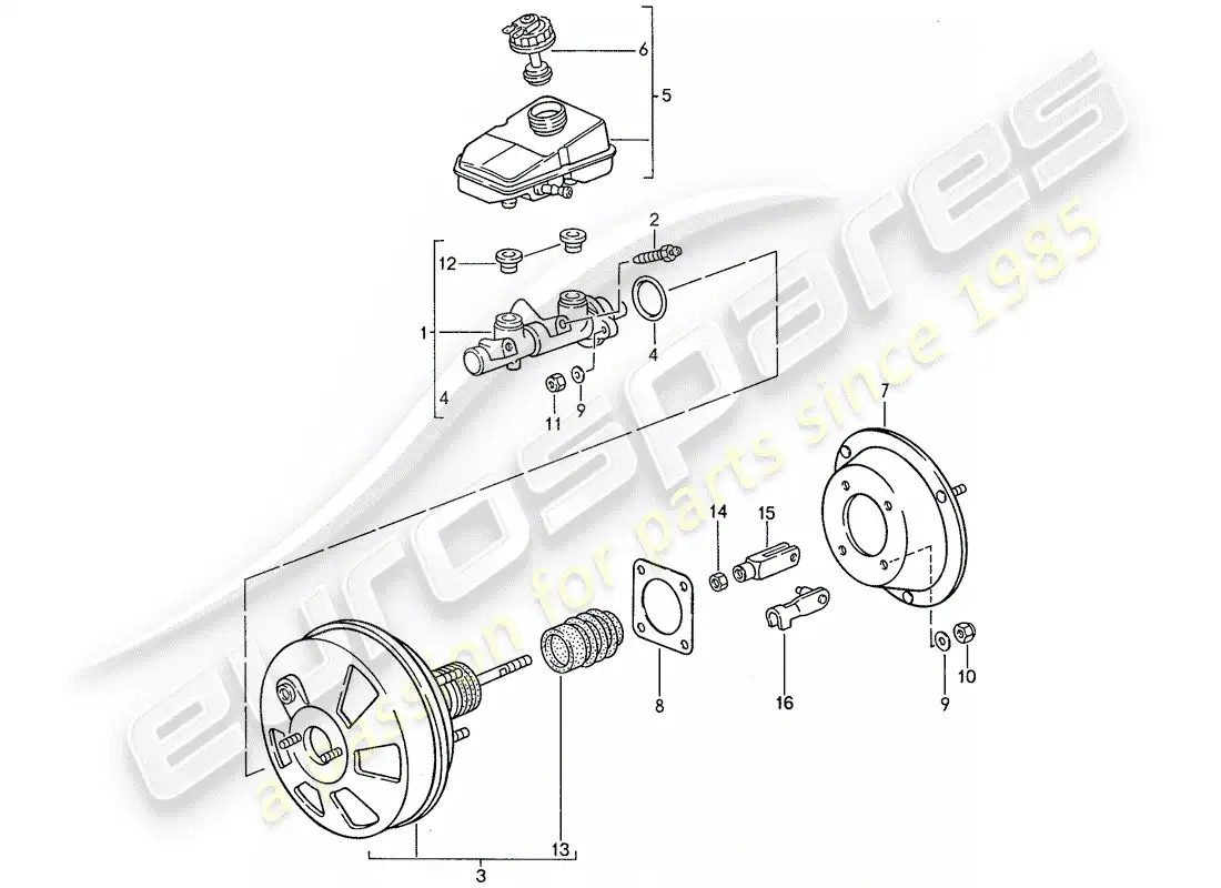 porsche 1990 (944) cilindro maestro de freno - reforzador de freno - depósito - sistema de freno antibloqueo -abdominales- diagrama de piezas