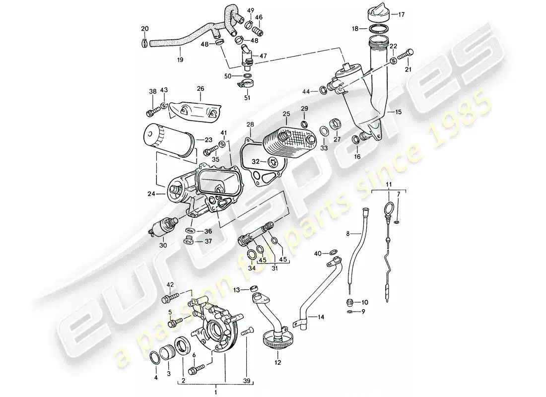 porsche 1990 (944) lubricación del motor diagrama de piezas