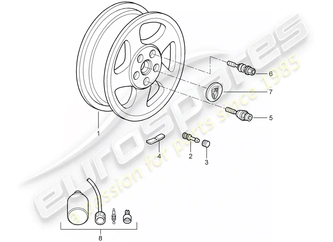 porsche 2008 (997-1 turbo / gt2) ruedas diagrama de piezas