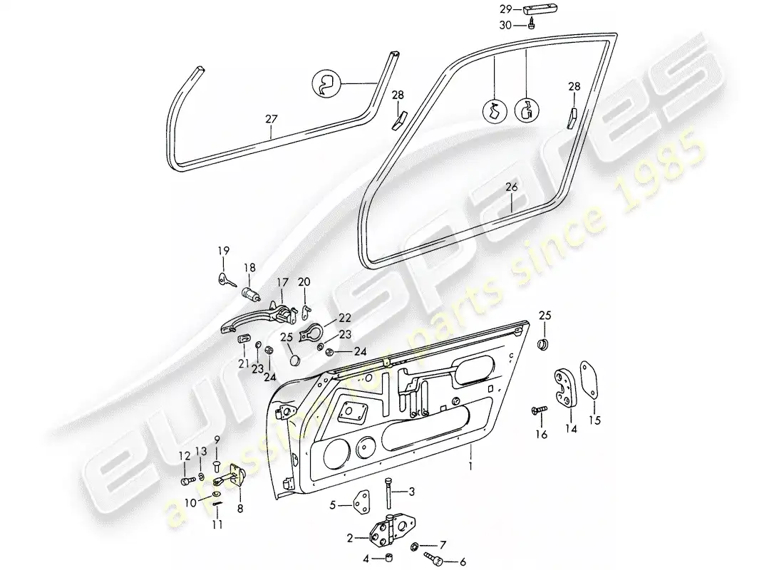 porsche 1968 (911/912) puertas diagrama de piezas