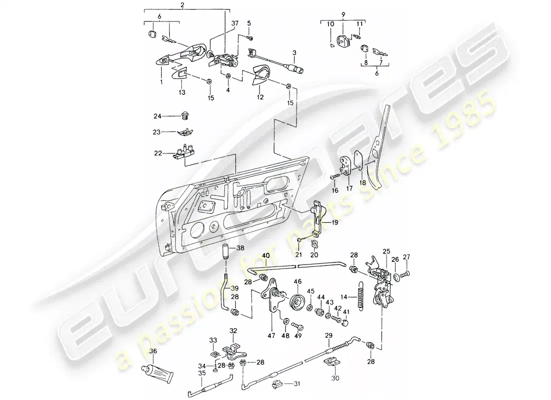 porsche 1994 (993) pestillo de la puerta diagrama de piezas