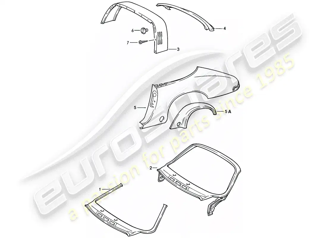 porsche 1986 (911) paneles exteriores - a medida uso material de taller diagrama de piezas