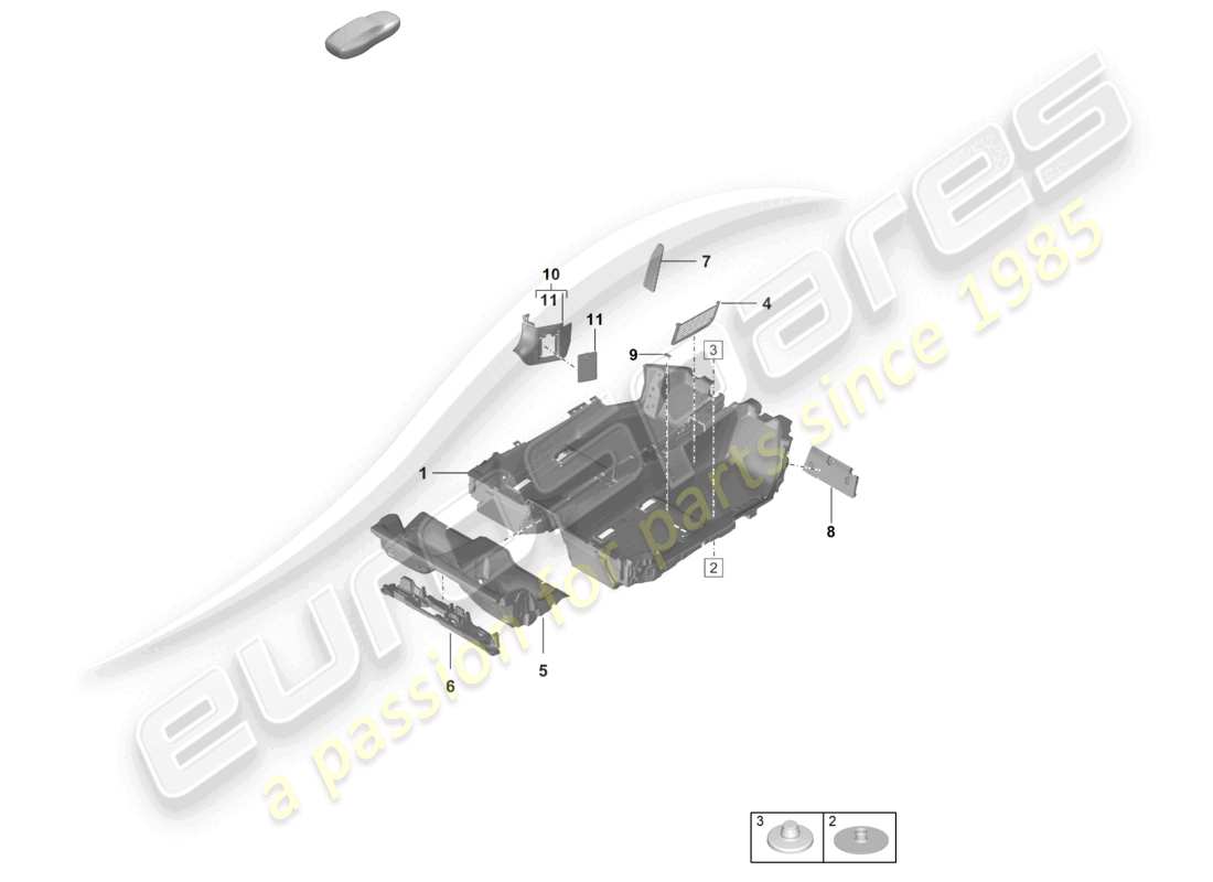 porsche 2024 (992-2 turbo / s) diagrama de piezas de molduras para pisos (alfombras)