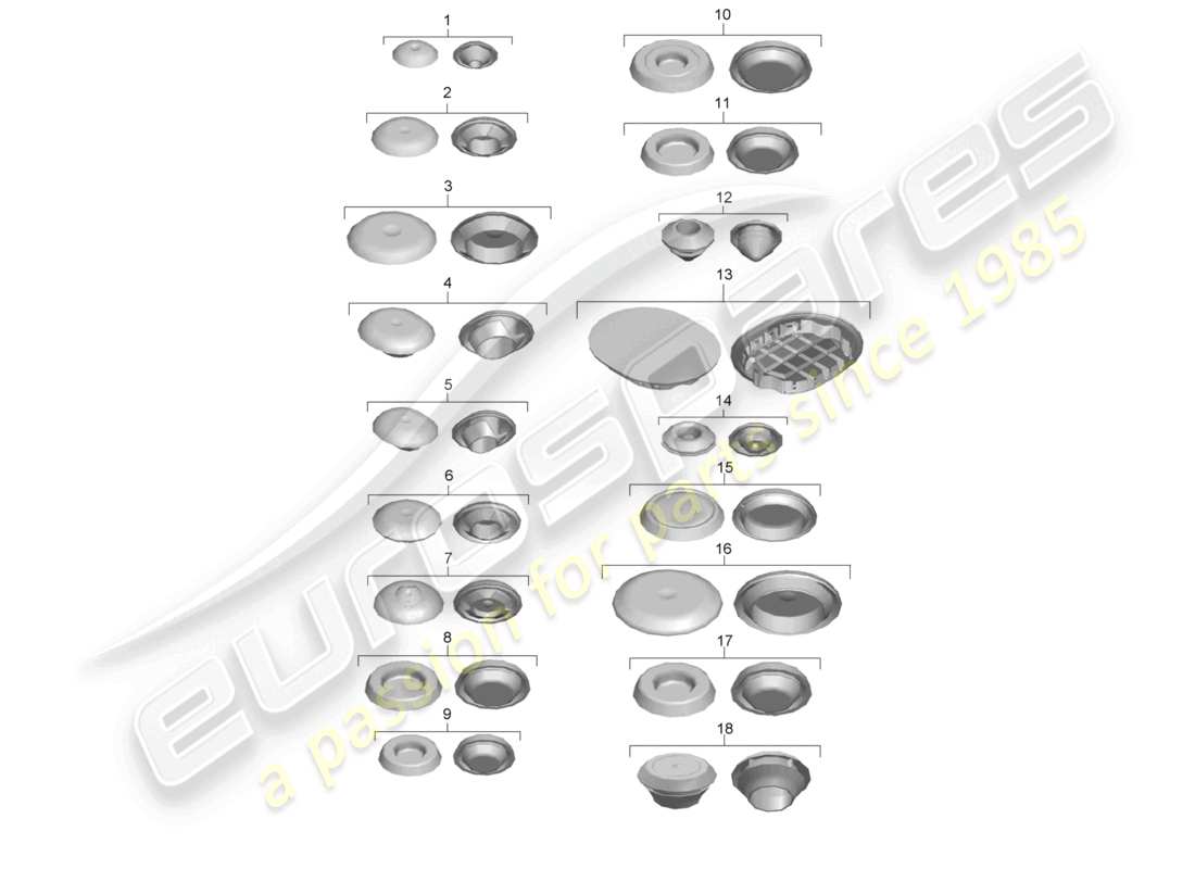 porsche 2021 (718 cayman gt4) tapones diagrama de piezas
