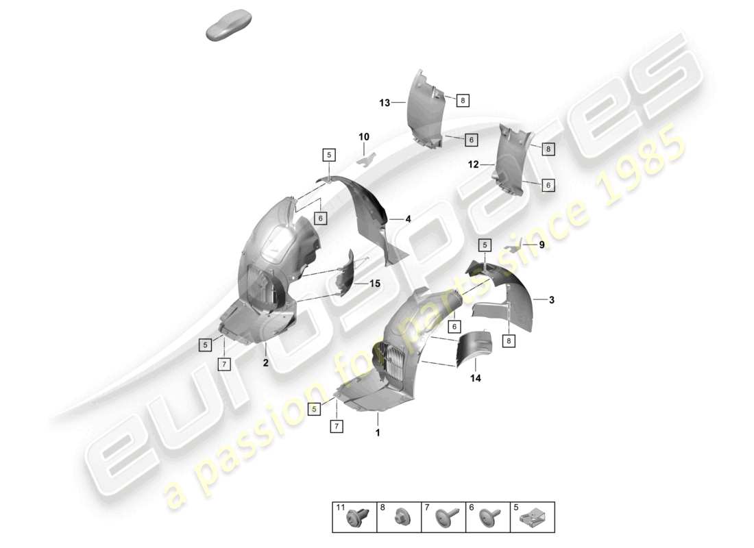 porsche 2021 (718 cayman gt4) diagrama de piezas del revestimiento de la carcasa de la rueda