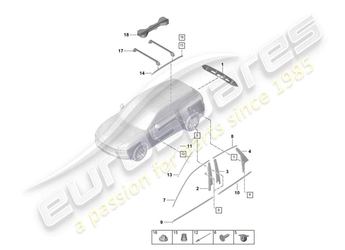 porsche 2021 (cayenne e3 9ya/9yb) molduras superiores del borde exterior diagrama de piezas
