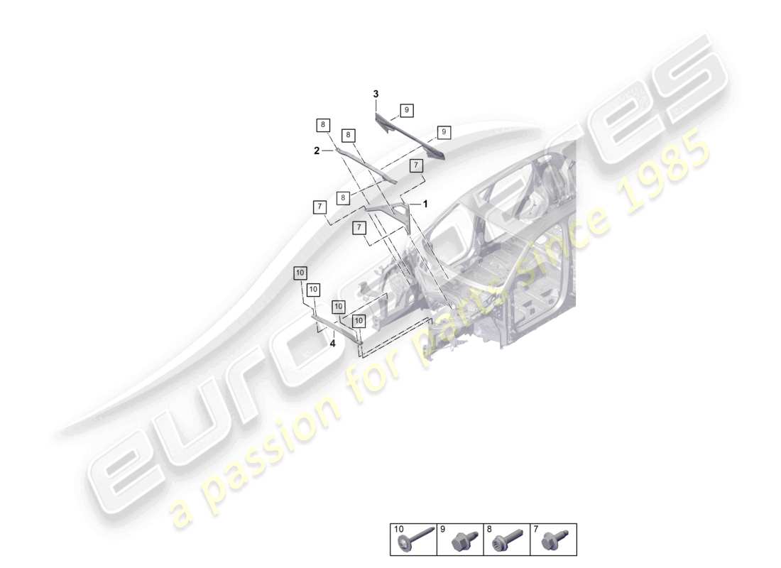 porsche 2021 (cayenne e3 9ya/9yb) puntal de domo diagrama de piezas