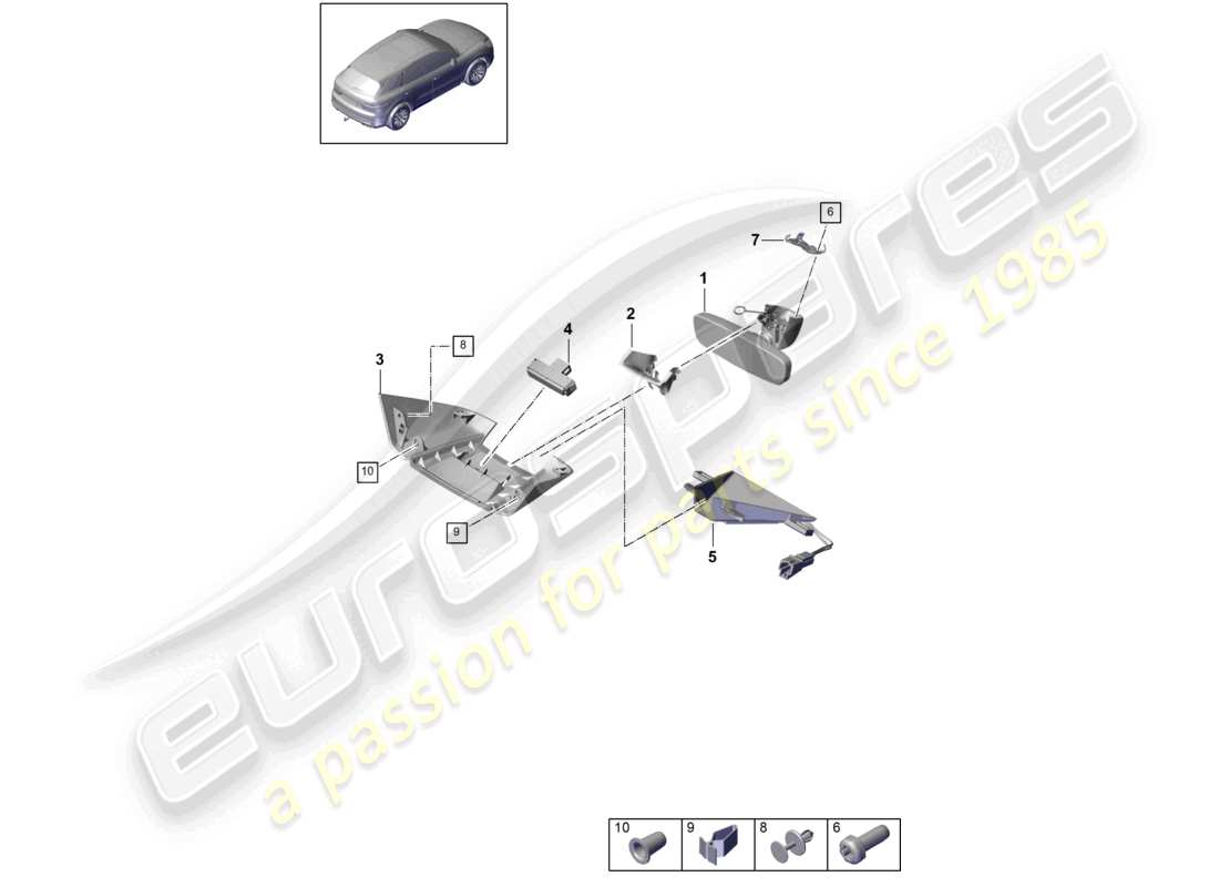porsche 2021 (cayenne e3 9ya/9yb) diagrama de piezas de accesorios del espejo interior