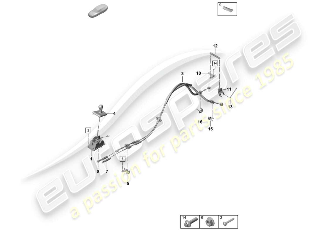 porsche 2021 (718 cayman gt4) mecanismo selector diagrama de piezas de la caja de cambios manual