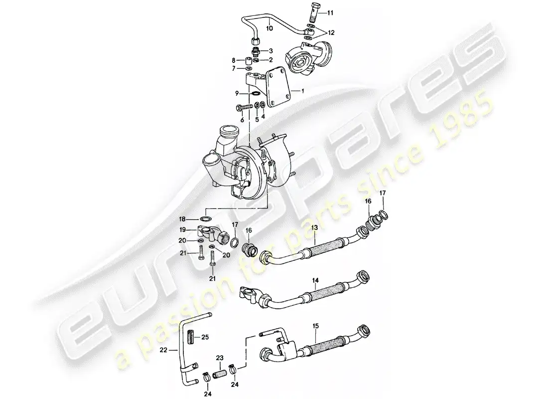 porsche 1983 (924) lubricación del motor - turbocompresor de gases de escape diagrama de piezas