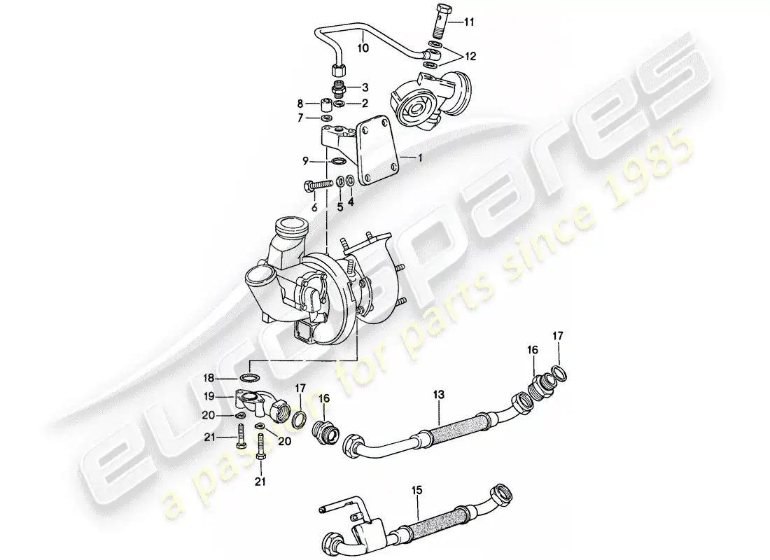 porsche 1979 (924) lubricación del motor - turbocompresor de gases de escape diagrama de piezas