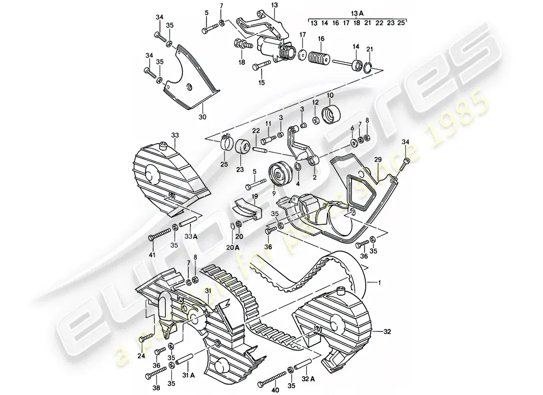 porsche 1982 (928) árbol de levas - mecanismo de impulsión diagrama de piezas