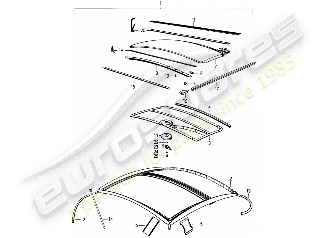 porsche 1962 (356b/356c) techo corredizo - mecánico diagrama de piezas
