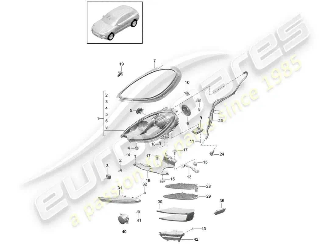 porsche 2018 (macan) lámpara de cabeza diagrama de piezas