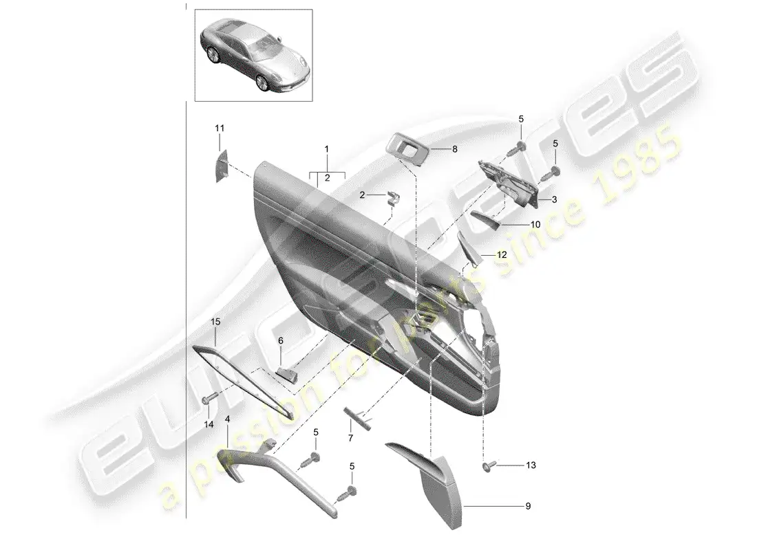 porsche 2013 (991-1) panel de la puerta diagrama de piezas