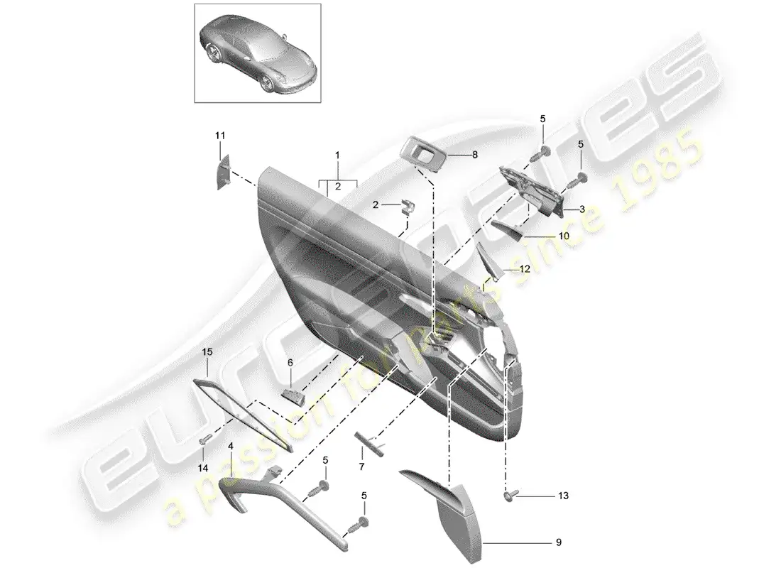 porsche 2013 (991-1) panel de la puerta diagrama de piezas