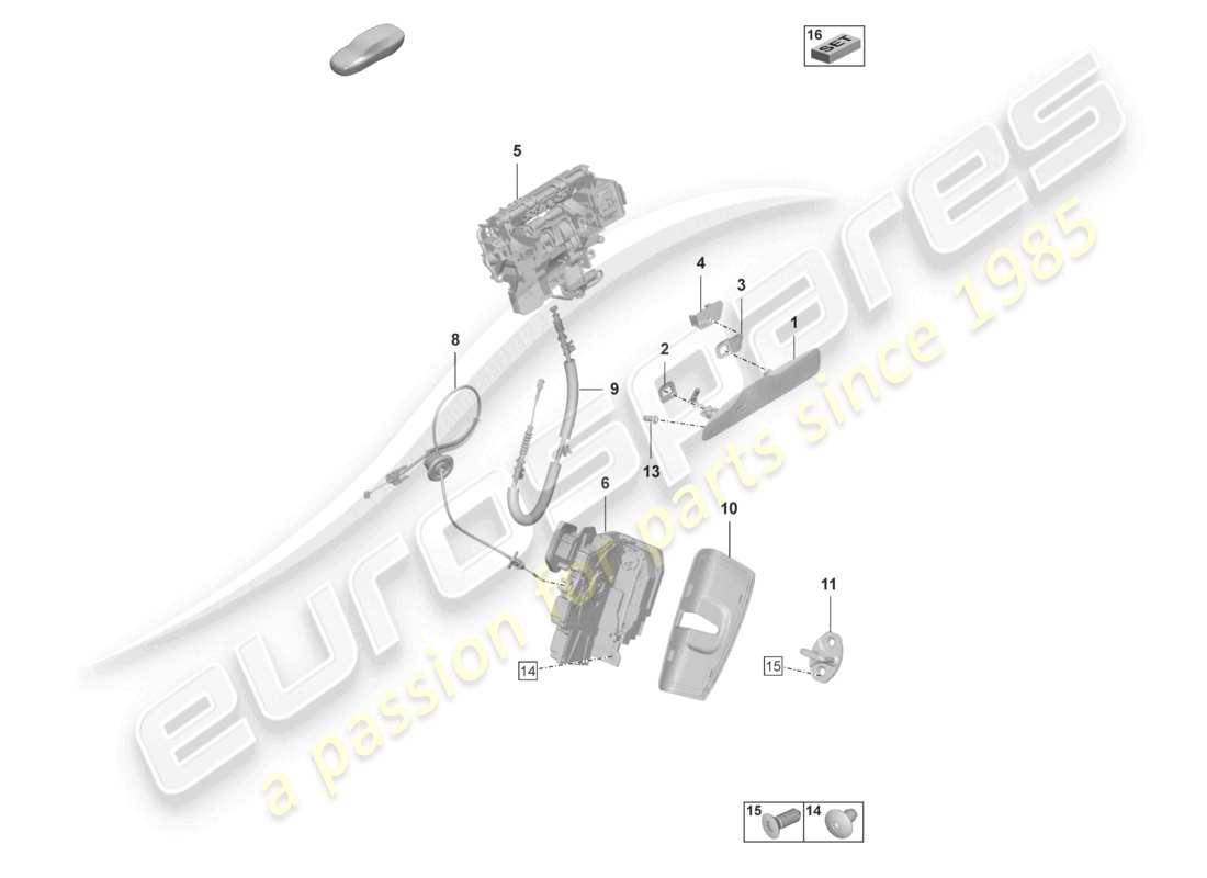 porsche 2021 (taycan 9j1-1) manijas de las puertas traseras diagrama de piezas de la cerradura de la puerta