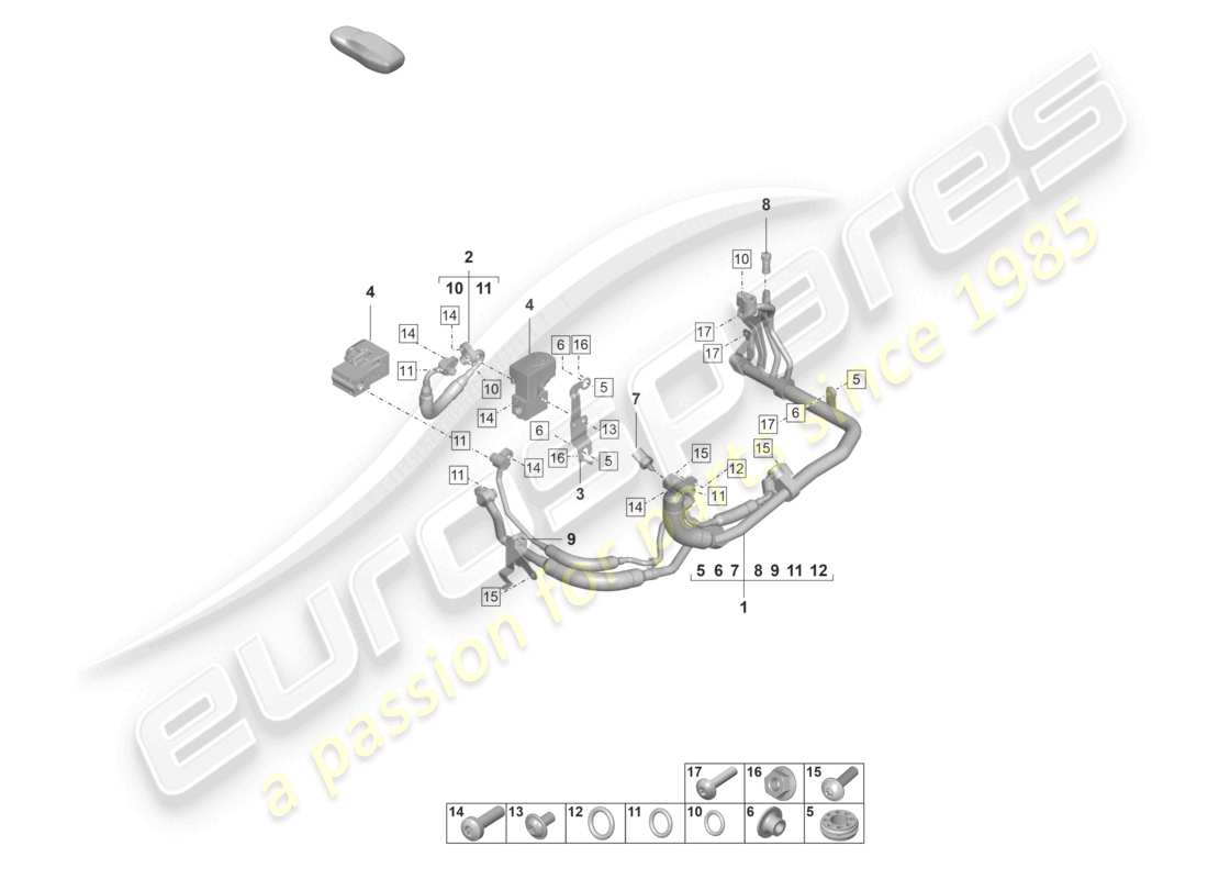 porsche 2021 (taycan 9j1-1) intercambiador de calor del aire acondicionado r1234yf refrigerante diagrama de piezas