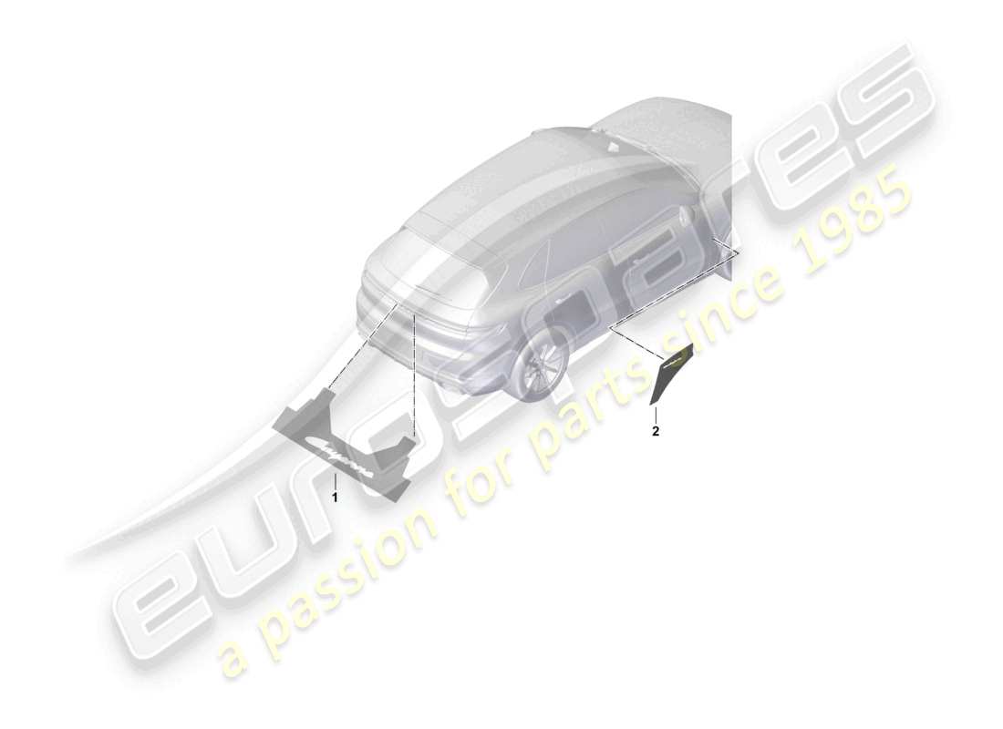 porsche 2024 (cayenne e3 pa) diagrama de piezas de ayuda para el montaje de letras traseras para tapa trasera de guardabarros
