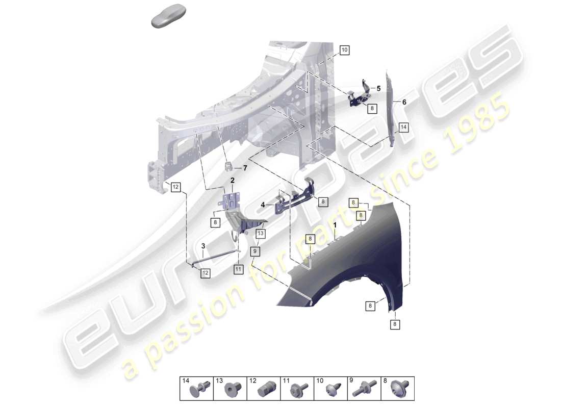 porsche 2024 (cayenne e3 pa) diagrama de piezas del ala