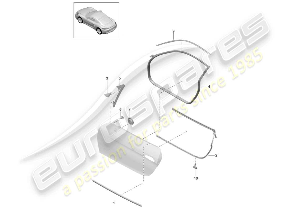 porsche 2024 (718 cayman) diagrama de piezas del sello de la puerta y la moldura