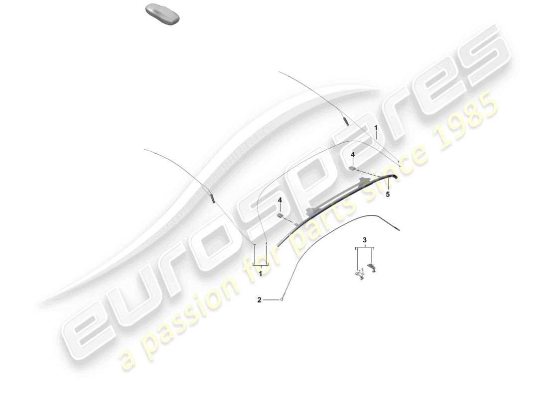 porsche 2024 (718 boxster spyder) diagrama de piezas del soporte de esquinas del cable de tensión de la capota convertible