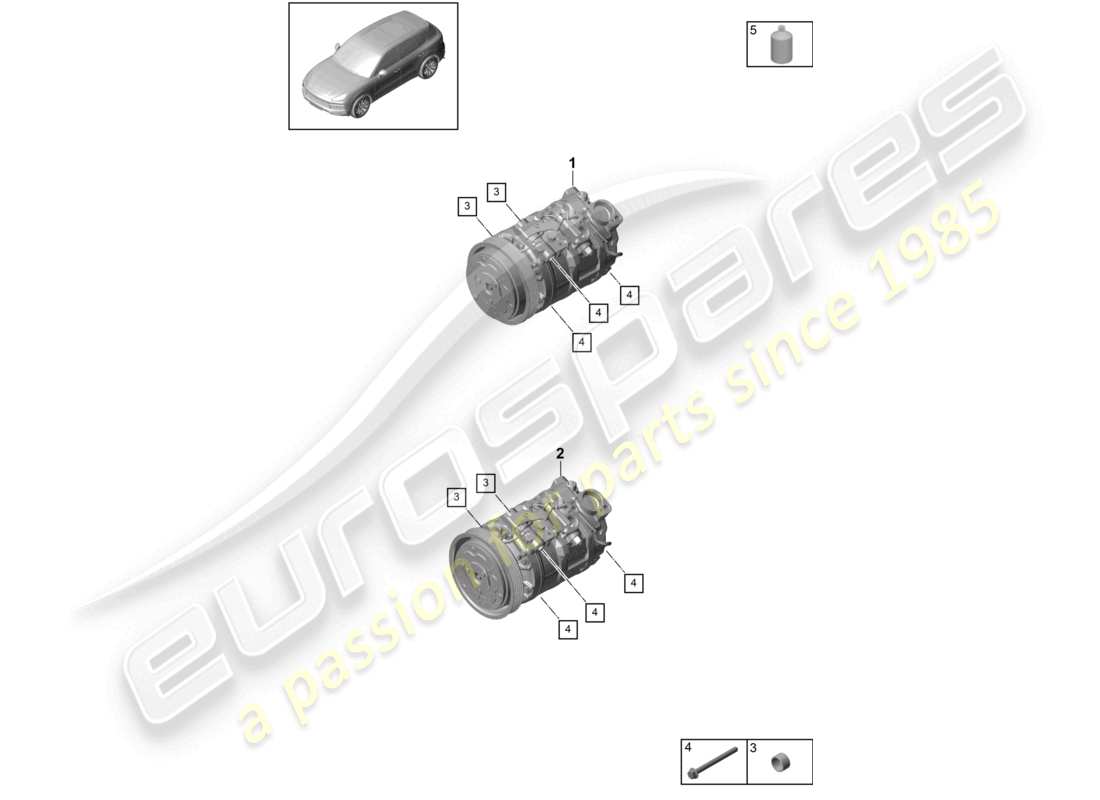 porsche 2022 (cayenne e3 9ya/9yb) diagrama de piezas del compresor del aire acondicionado r1234yf