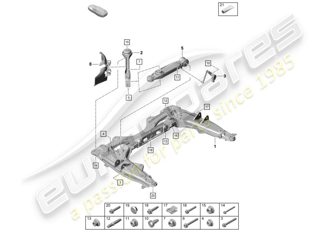 porsche 2022 (718 boxster spyder) diagrama de piezas de la horquilla del travesaño