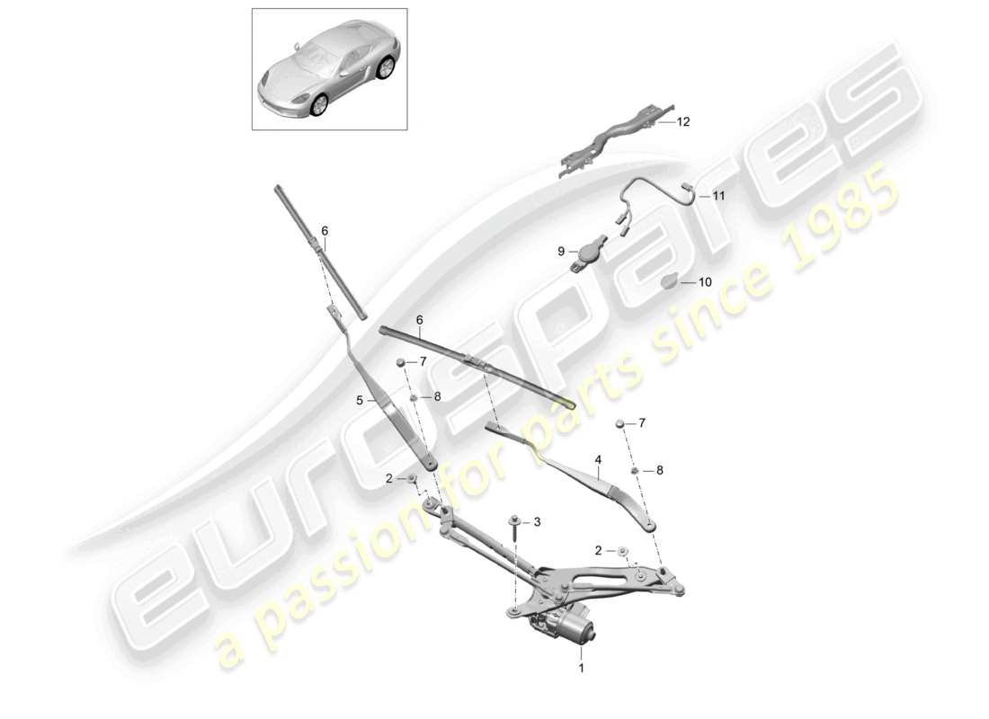 porsche 2025 (718 cayman) sistema limpiaparabrisas, compl. diagrama de piezas del sensor de lluvia