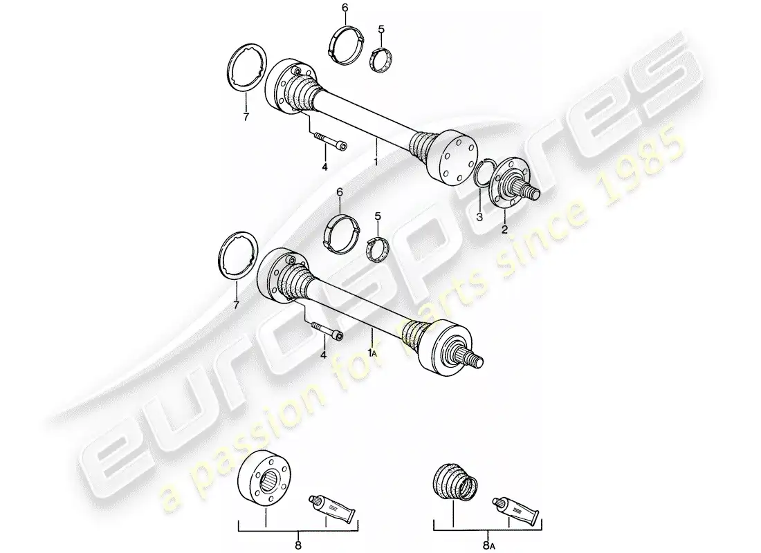porsche 1982 (928) diagrama de piezas del eje de transmisión