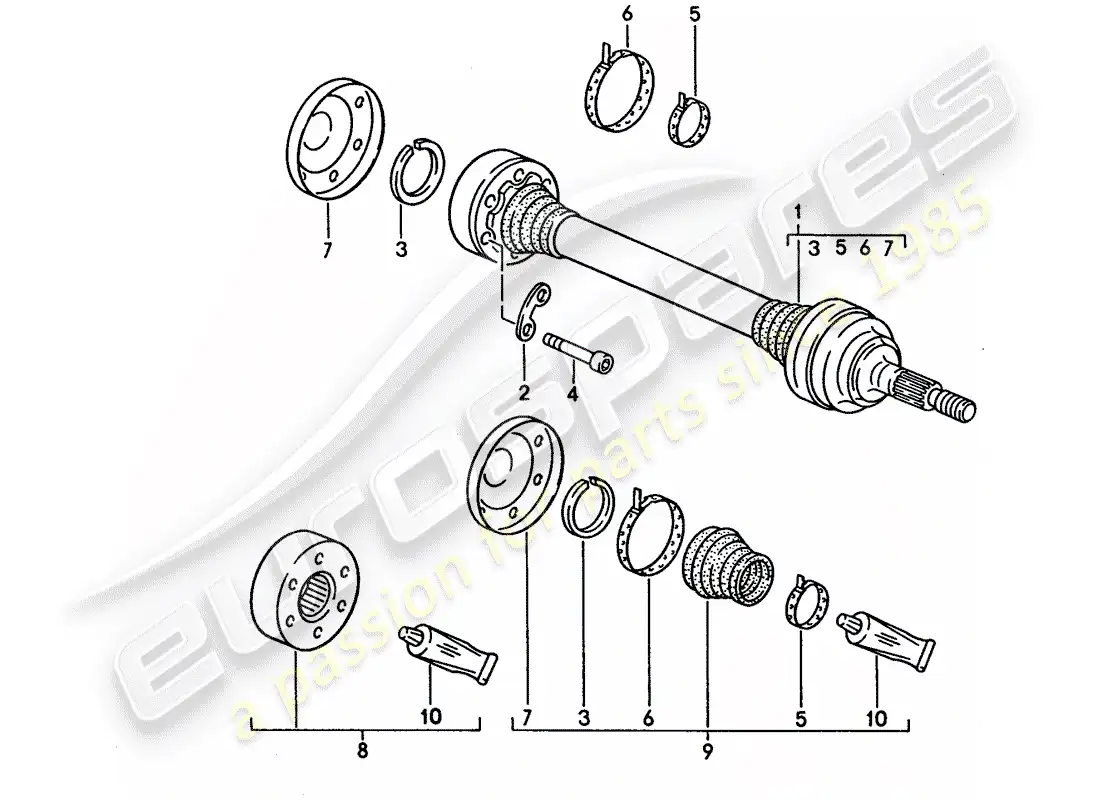 porsche 1992 (928) eje de accionamiento diagrama de piezas