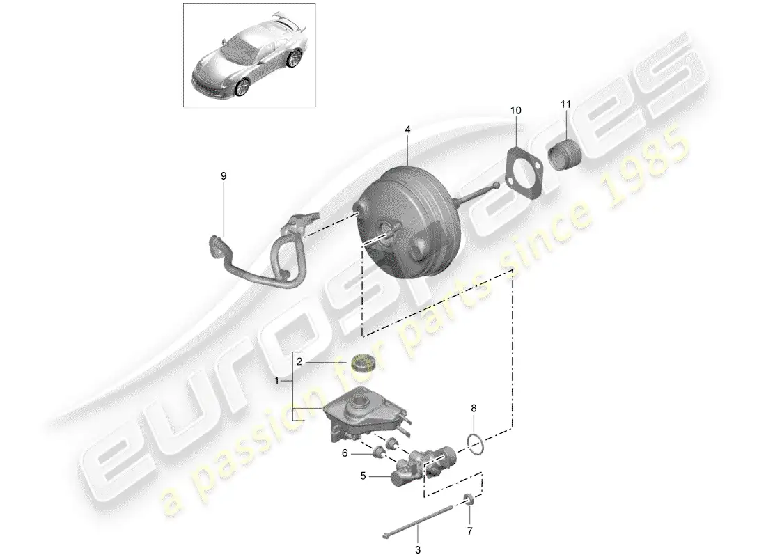 porsche 2017 (991-2 r/gt3/rs) cilindro maestro del freno diagrama de piezas