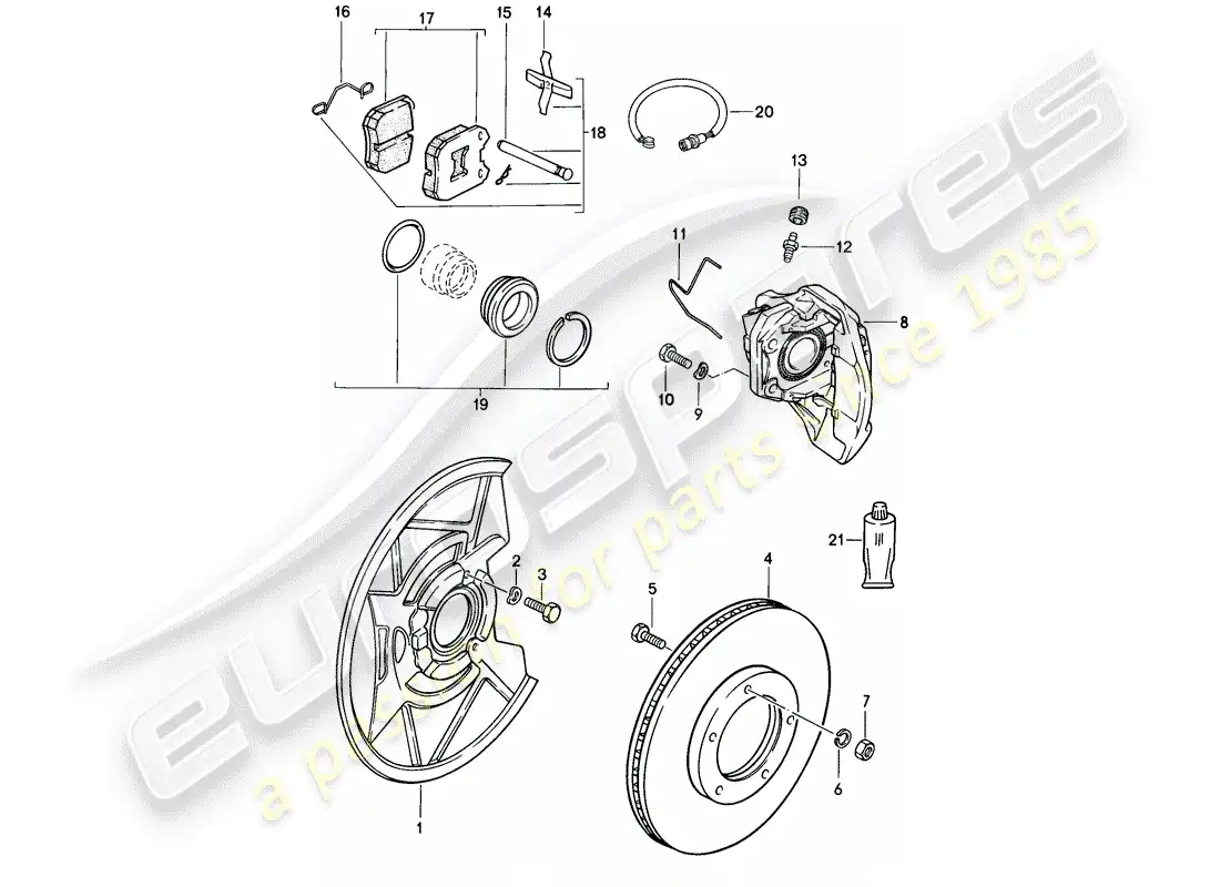 porsche 1988 (944) frenos de disco - eje delantero diagrama de piezas