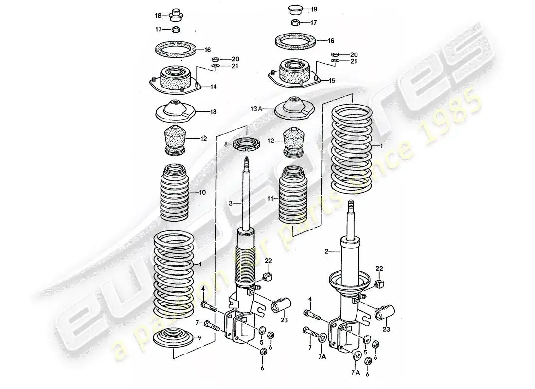 porsche 1990 (944) suspensión - amortiguador diagrama de piezas