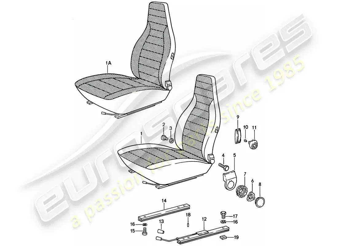 porsche 1982 (928) asiento delantero - diagrama de piezas completo